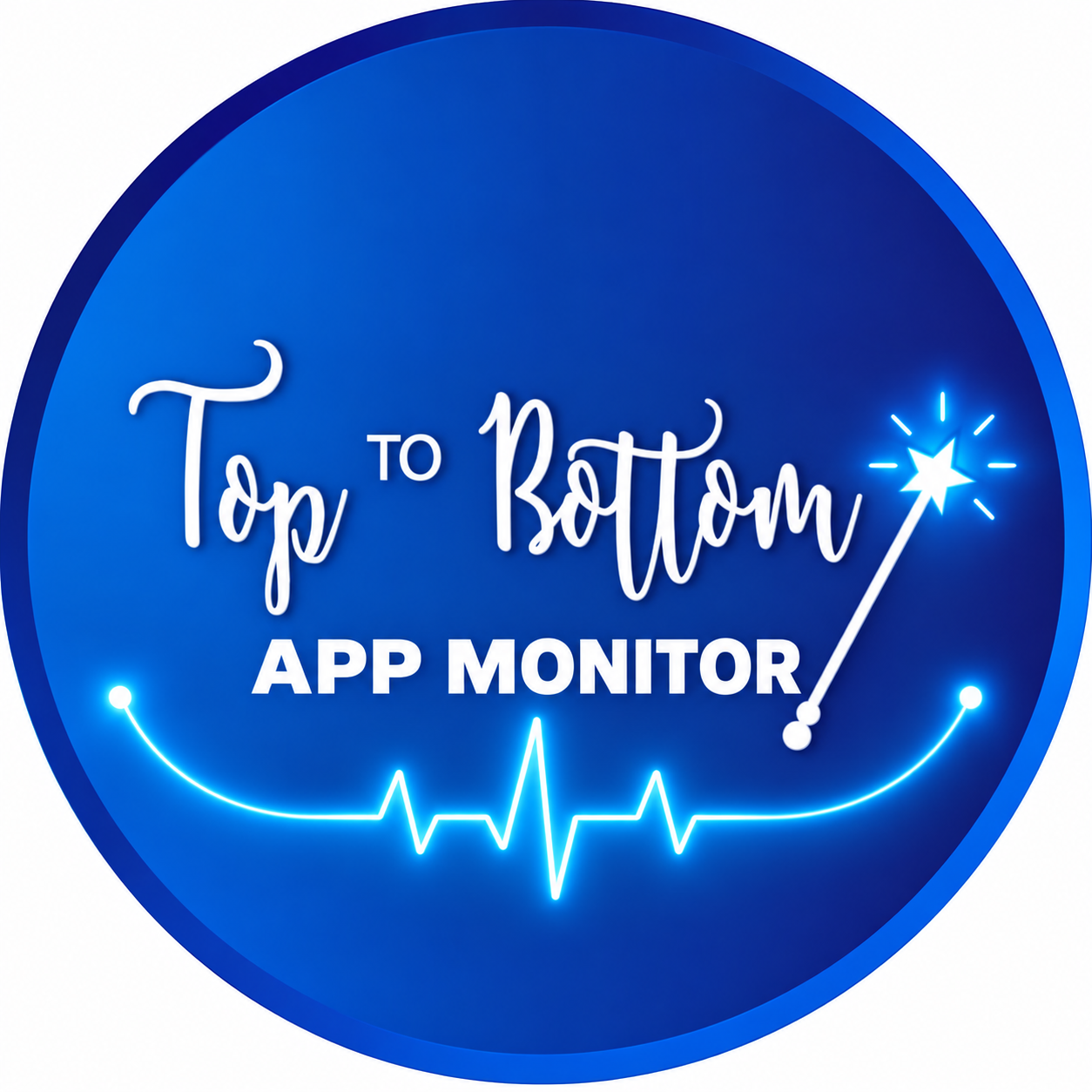 Original blue circular Top to Bottom App Monitor logo